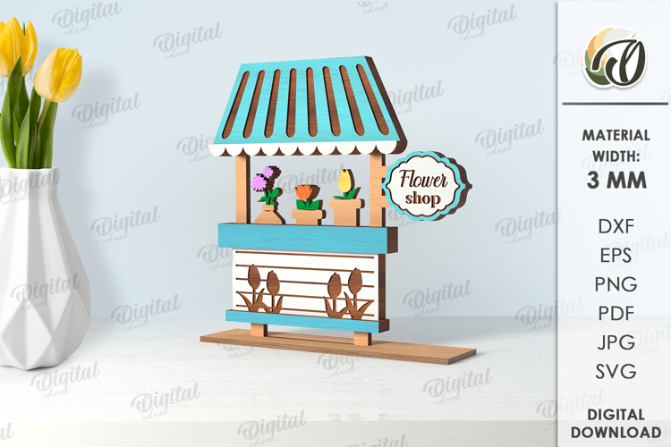 3D Flower Market Standing Decor Laser Cut. Mother's Day SVG