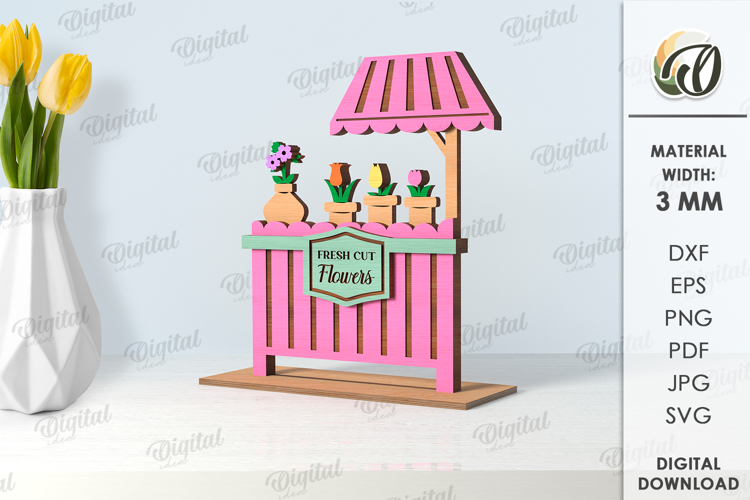 3D Flower Market Standing Decor Laser Cut. Mother's Day SVG