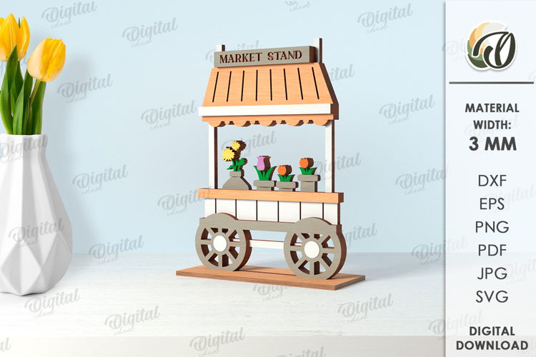 3D Flower Market Standing Decor Laser Cut. Mother's Day SVG