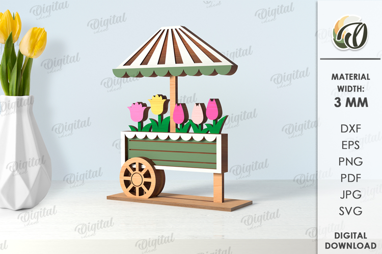 3D Flower Market Standing Decor Laser Cut. Mother's Day SVG