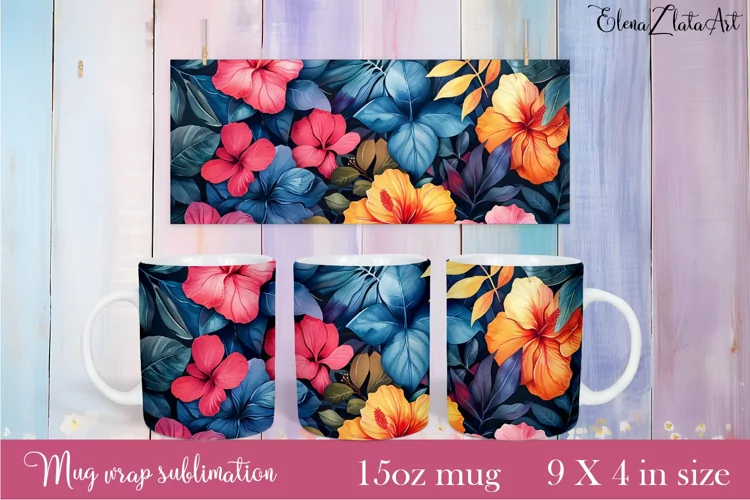 Flowers Mug Sublimation, Floral Design Mug