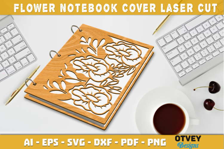 Flower Notebook Cover LaserCut | Wooden Notebook Cover