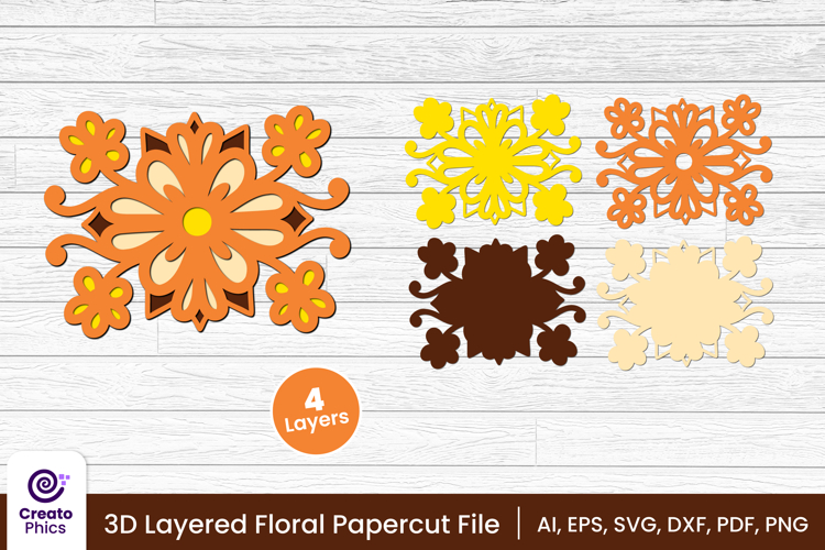 3D layered floral papercut SVG | flower laser cutting file