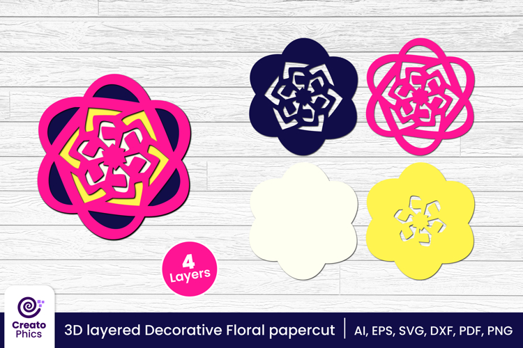 3D layered decorative papercut SVG | floral craft laser cut