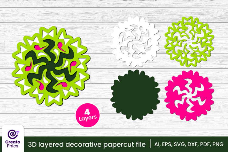 3D layered decorative papercut SVG | floral craft laser cut
