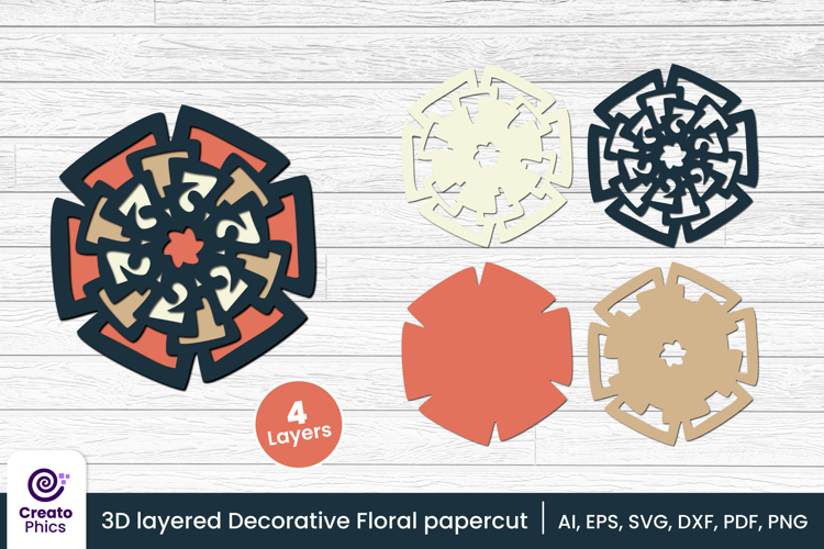 3D layered decorative papercut SVG | floral craft laser cut
