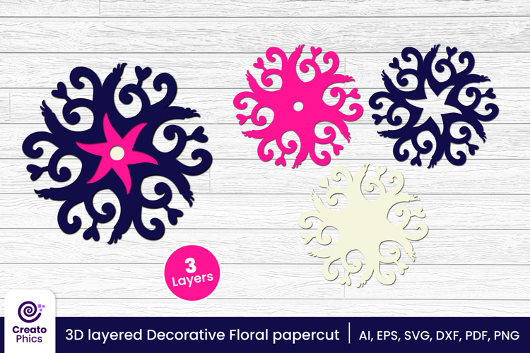 3D layered decorative papercut SVG | floral craft laser cut