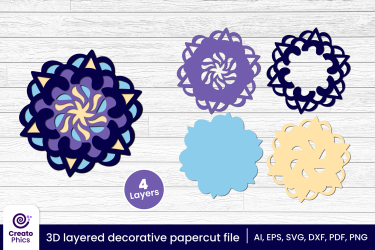 3D layered decorative papercut SVG | floral craft laser cut