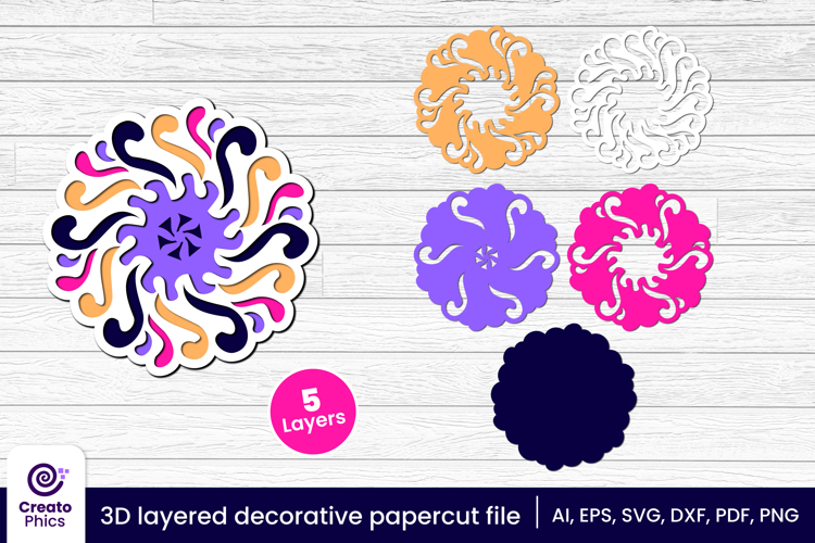 3D layered decorative papercut SVG | floral craft laser cut
