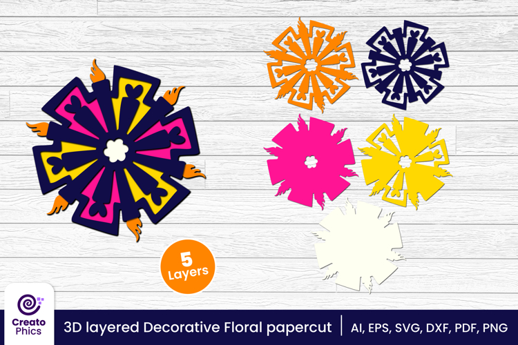 3D layered decorative papercut SVG | floral craft laser cut