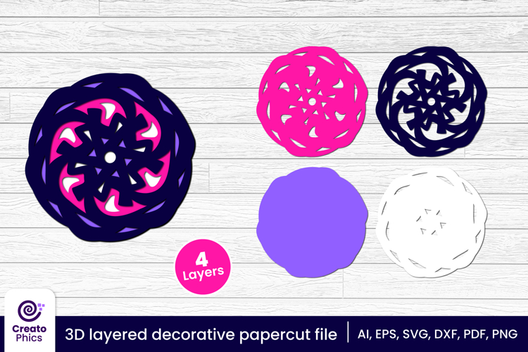 3D layered decorative papercut SVG | floral craft laser cut