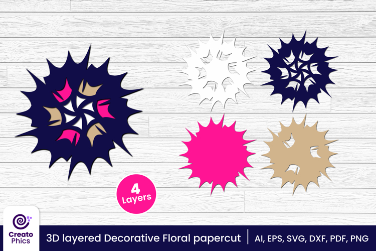 3D layered decorative papercut SVG | floral craft laser cut
