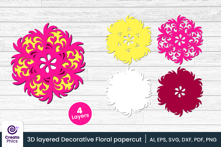 3D layered decorative papercut SVG | floral craft laser cut