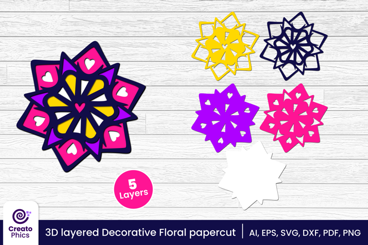 3D layered decorative papercut SVG | floral craft laser cut