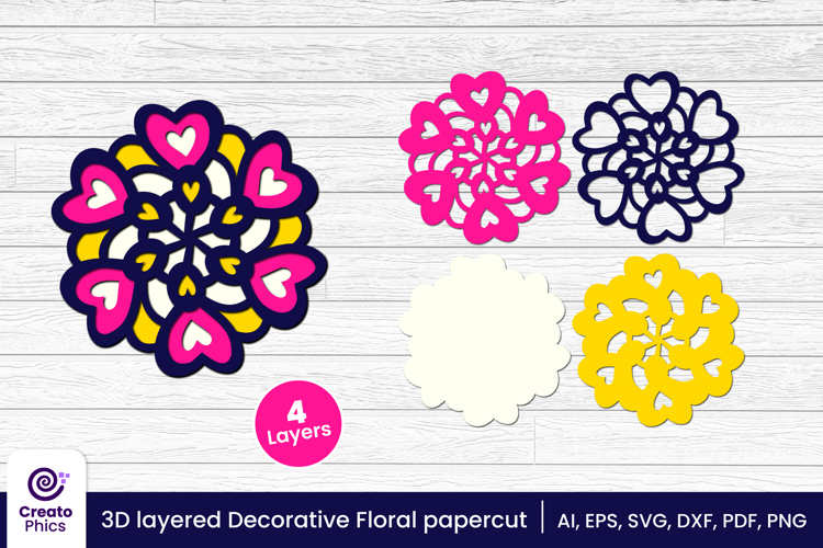 3D layered decorative papercut SVG | floral craft laser cut