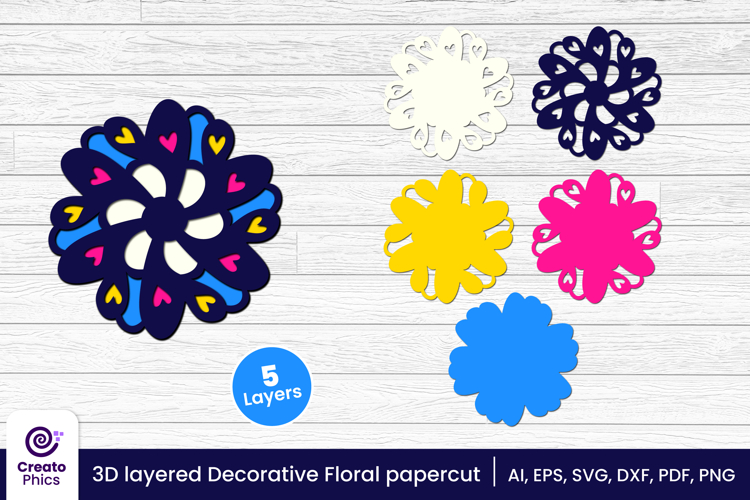 3D layered decorative papercut SVG | floral craft laser cut