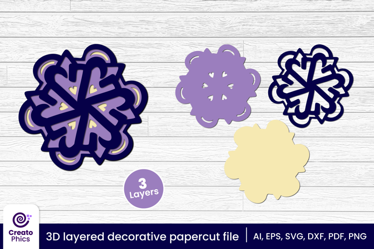 3D layered decorative papercut SVG | floral craft laser cut