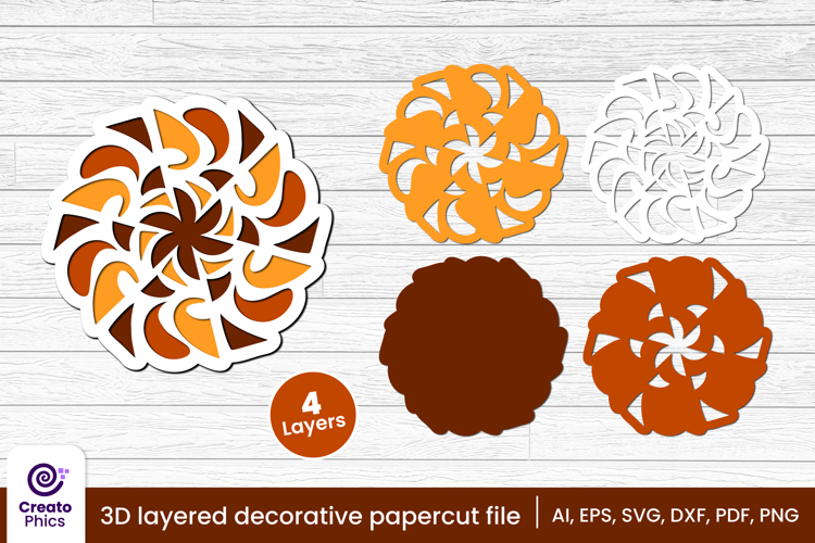 3D layered decorative papercut SVG | floral craft laser cut