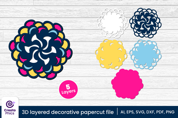 3D layered decorative papercut SVG | floral craft laser cut