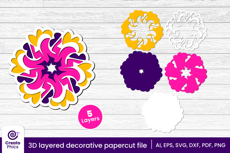 3D layered decorative papercut SVG | floral craft laser cut
