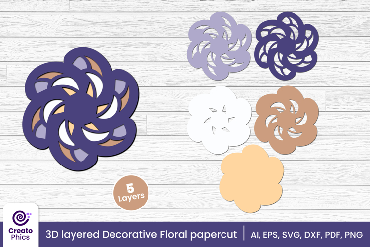 3D layered decorative papercut SVG | floral craft laser cut