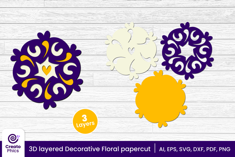 3D layered decorative papercut SVG | floral craft laser cut