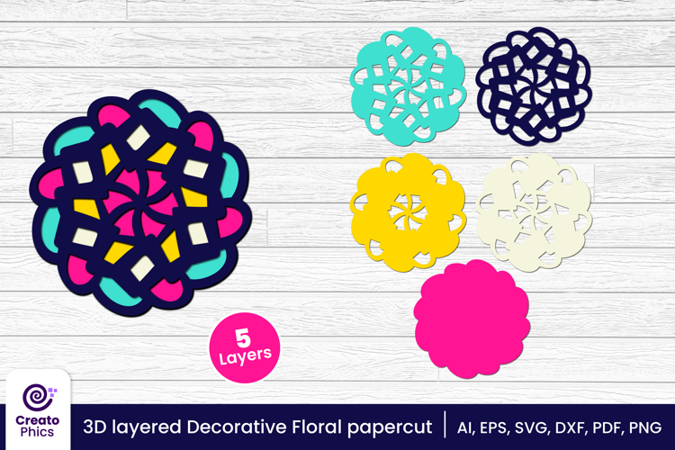 3D layered decorative papercut SVG | floral craft laser cut