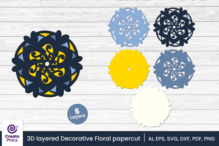 3D layered decorative papercut SVG | floral craft laser cut