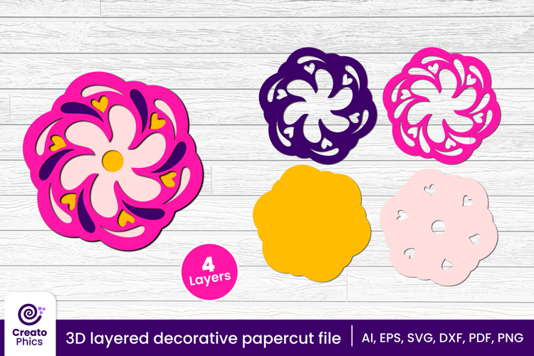 3D layered decorative papercut SVG | floral craft laser cut