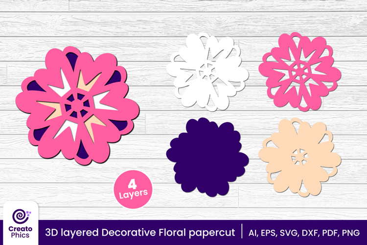 3D layered decorative papercut SVG | floral craft laser cut