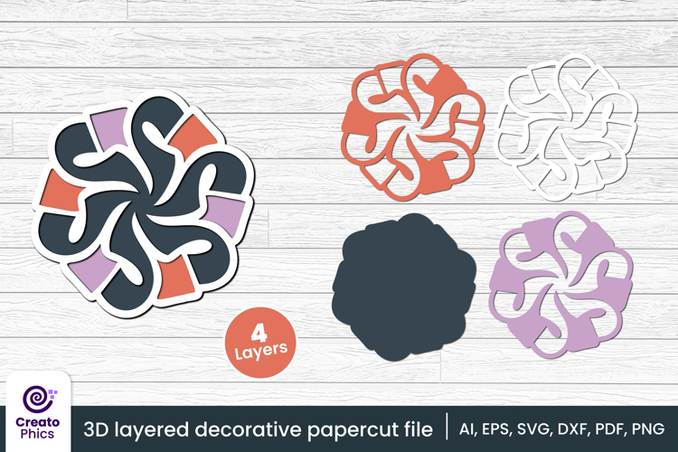 3D layered decorative papercut SVG | floral craft laser cut