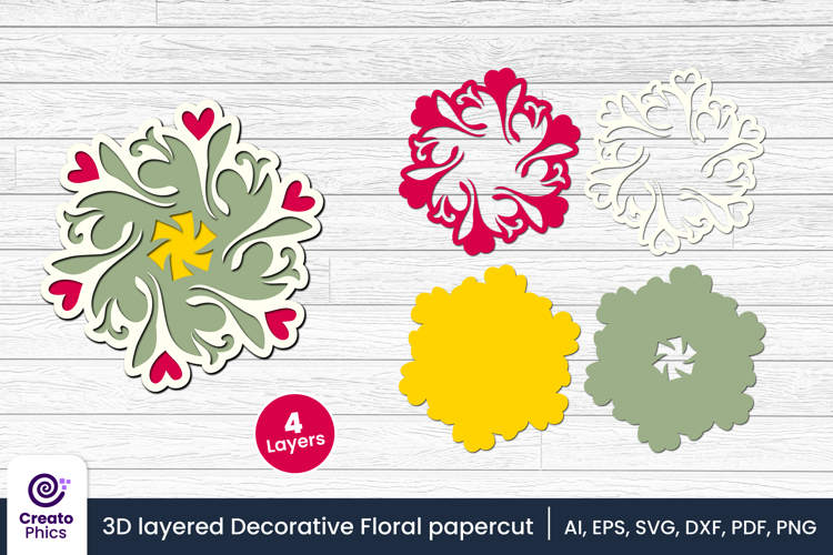3D layered decorative papercut SVG | floral craft laser cut