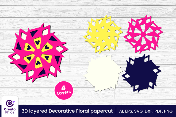 3D layered decorative papercut SVG | floral craft laser cut