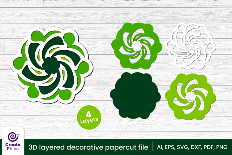 3D layered decorative papercut SVG | floral craft laser cut