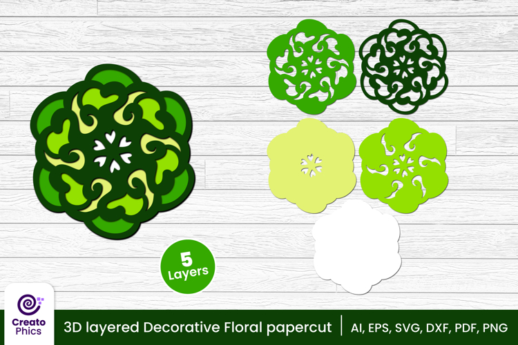 3D layered decorative papercut SVG | floral craft laser cut
