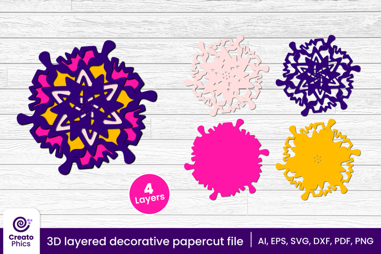 3D layered decorative papercut SVG | floral craft laser cut
