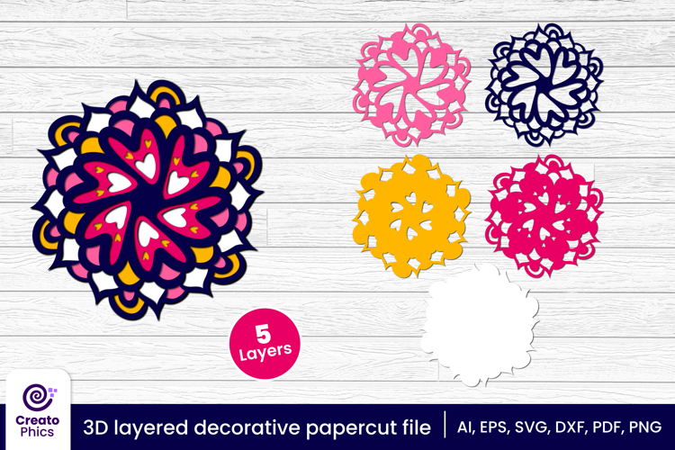 3D layered decorative papercut SVG | floral craft laser cut