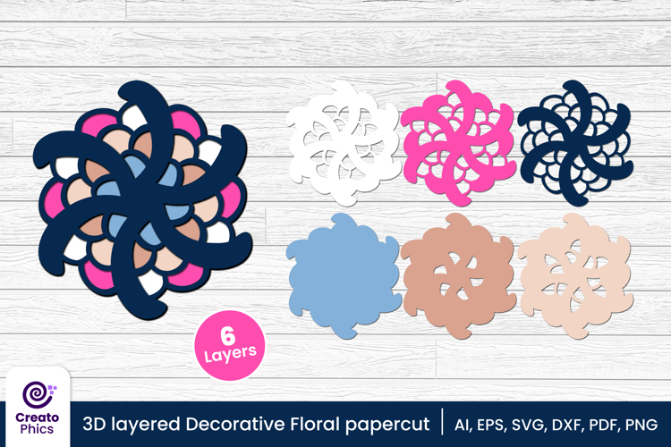 3D layered decorative papercut SVG | floral craft laser cut