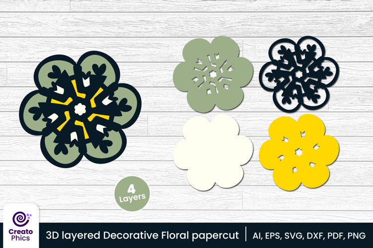 3D layered decorative papercut SVG | floral craft laser cut