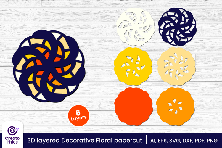 3D layered decorative papercut SVG | floral craft laser cut