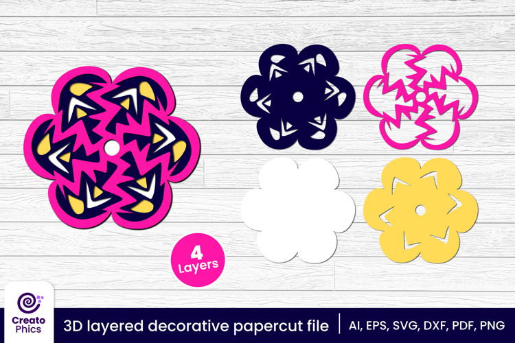 3D layered decorative papercut SVG | floral craft laser cut