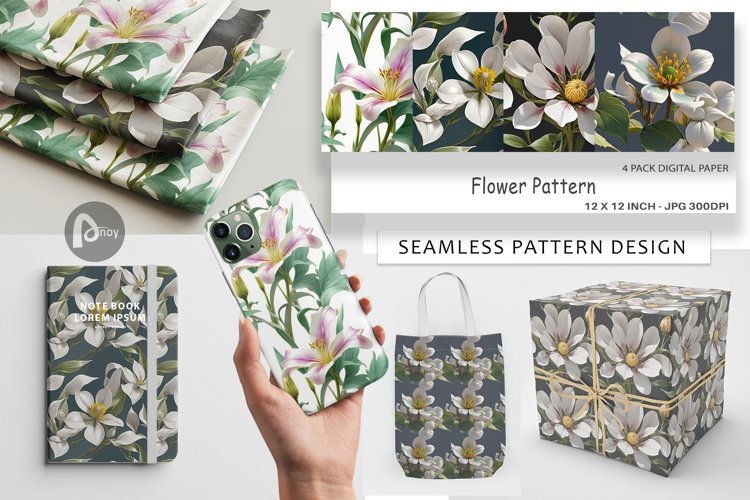 Digital Paper Flower Pattern example image 1