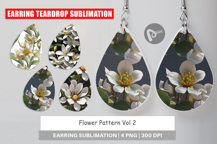 Earring Teardrop Flower Pattern
