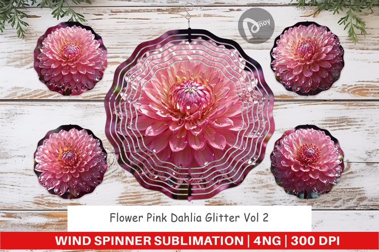 Wind Spinner Flower Pink Dahlia Glitter