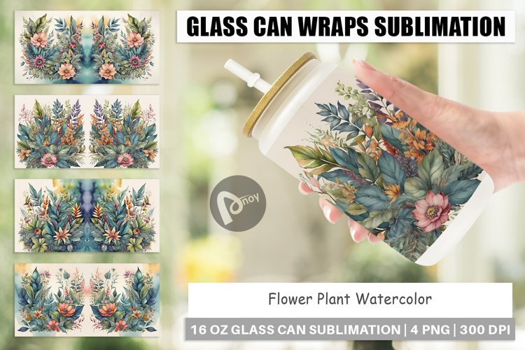 Glass Can Wraps Flower Plant Watercolor