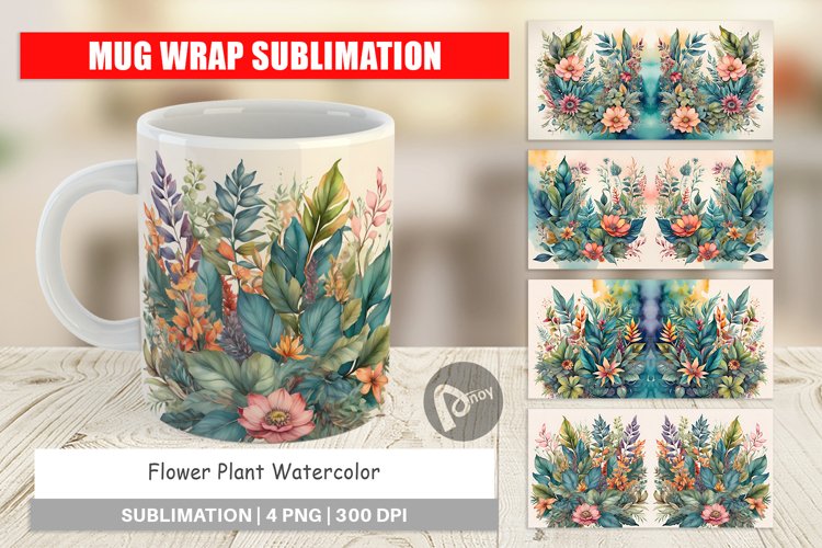 Mug Wrap Design Flower Plant Watercolor