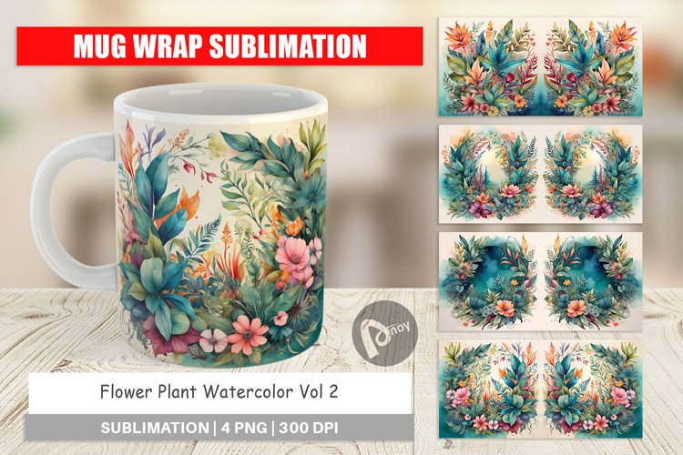 Mug Wrap Design Flower Plant Watercolor