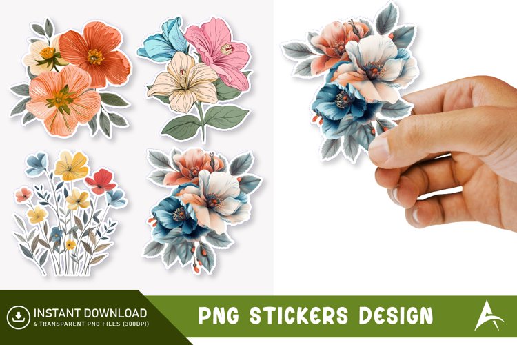 Flower Printable Sticker Clipart,Botanical Sticker example image 1