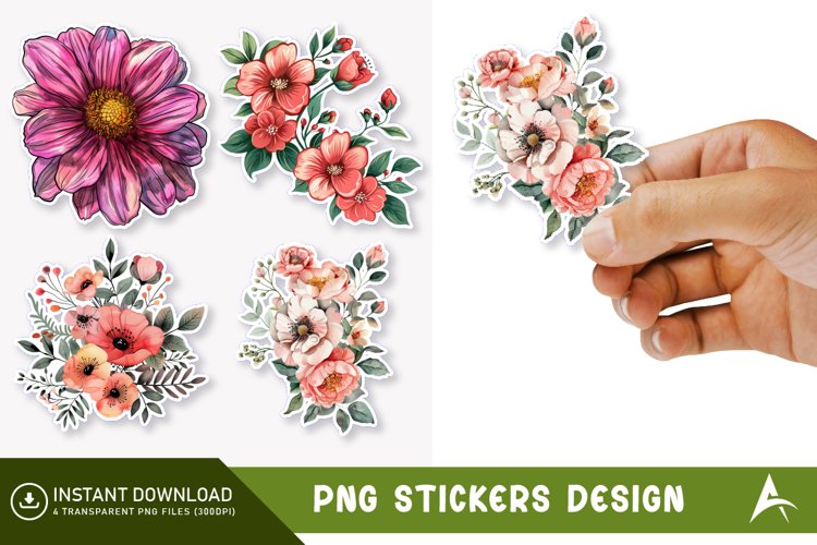 Flower Printable Sticker Clipart,Botanical Sticker example image 1