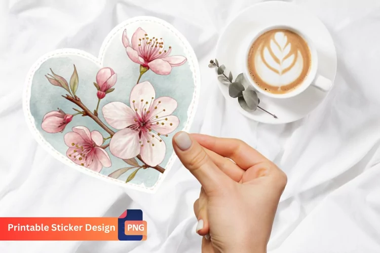 Flower printable Valentines Heart Sticker, Heart Sticker